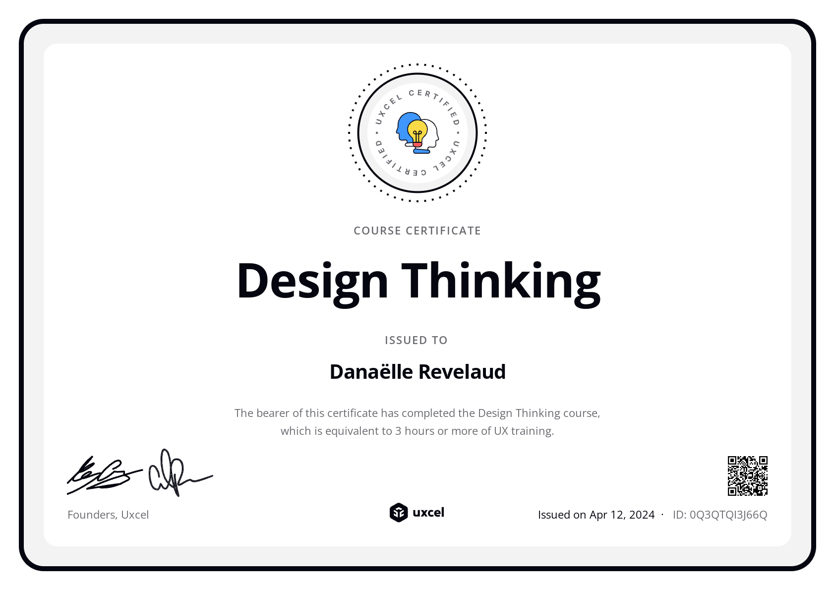 Danaëlle Revelaud's certificate